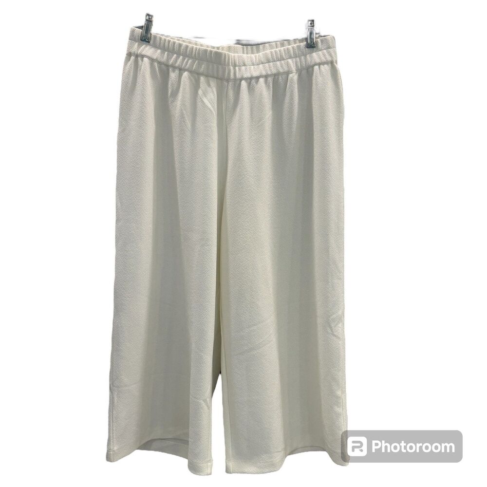 Joan Rivers Wide Leg Trousers Beige Palazzo Pant Crepe Casual Office School Wear